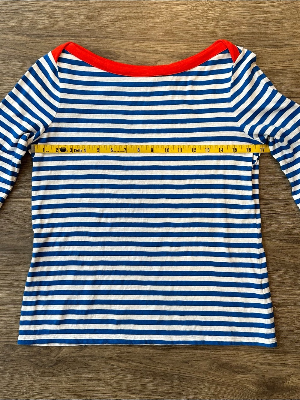 Boden Blue and White Striped 3/4 Sleeve Tee with Red Trim